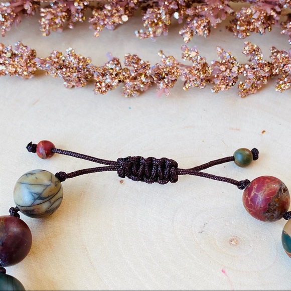 Mens Picasso Jasper Bead Cord Adjustable Bracelet - Picture 3 of 6
